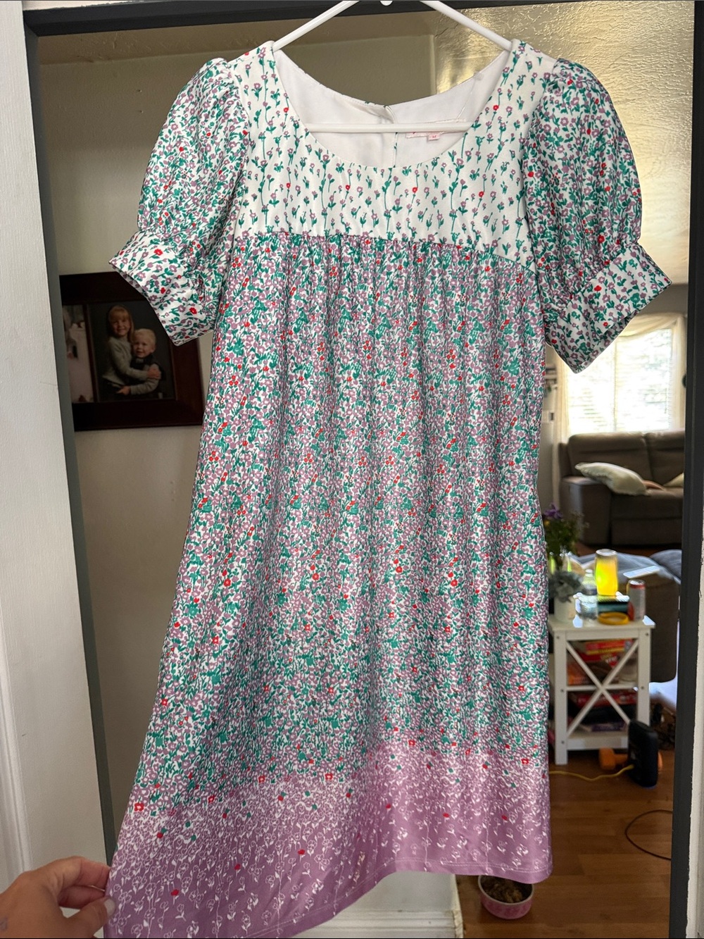 Betsey Johnson White Mini Dress with Green & Pink Floral Print